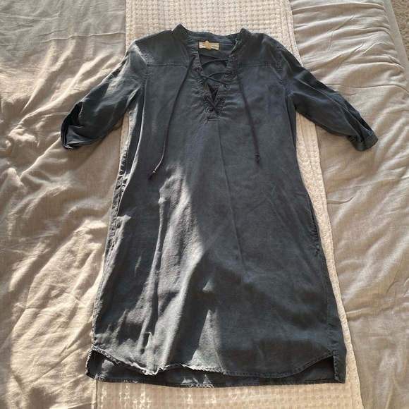 Anthropologie/Cloth & Stone - Tencel Chambray Lace Up Shirt Dress, XS - Picture 2 of 8